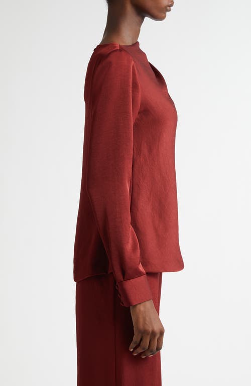 Lela Rose Asymmetric Drape Detail Brushed Satin Top In Bordeaux