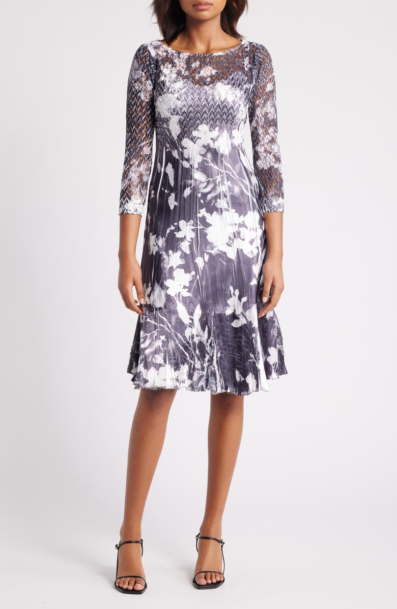 Komarov Floral Chiffon & Charmeuse Cocktail Dress, Main, color,