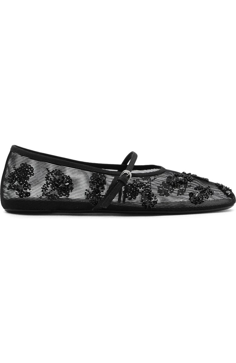 MANGO Buckle Strap Floral Embellished Mesh Ballerina Flat, Alternate, color,
