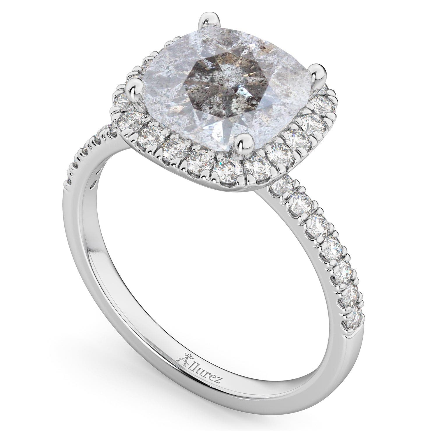 ALLUREZ Cushion Cut Salt & Pepper Diamond Engagement Ring 14k (Women ...