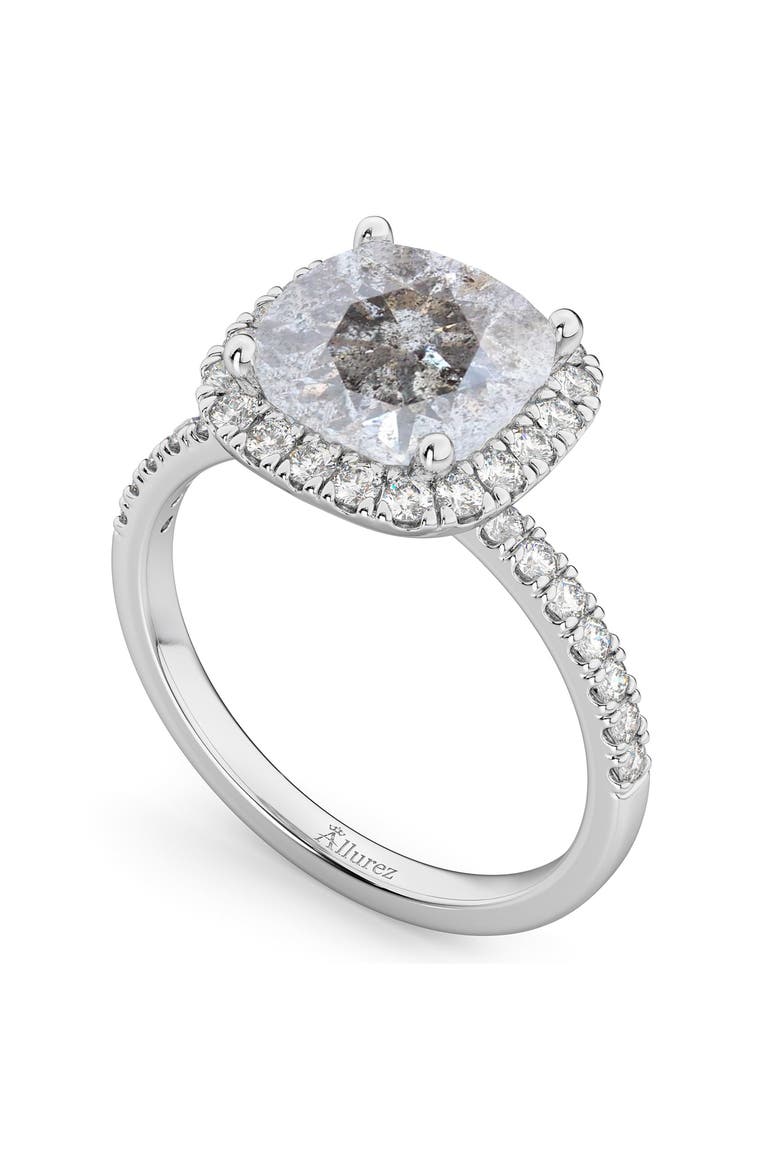 Cushion Cut Salt & Pepper Diamond Engagement Ring 14k, Alternate, color, 2.55ct/White Gold