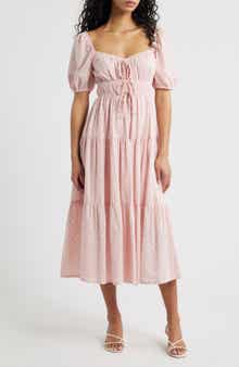 Blu Pepper Puff Sleeve Tiered Cotton Midi Dress