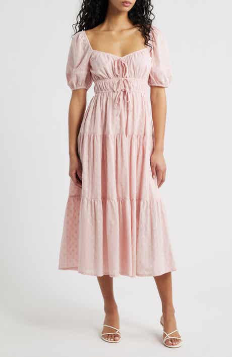 Blu Pepper Puff Sleeve Tiered Cotton Midi Dress