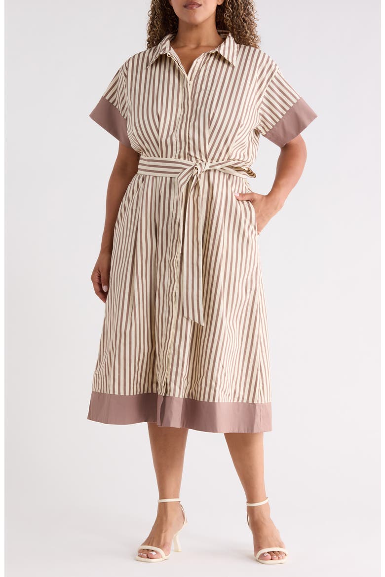Stripe Midi Shirtdress, Main, color, BROWN-CREAM