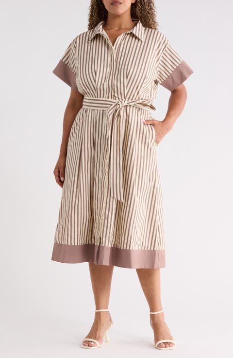 Stripe Midi Shirtdress (Plus)