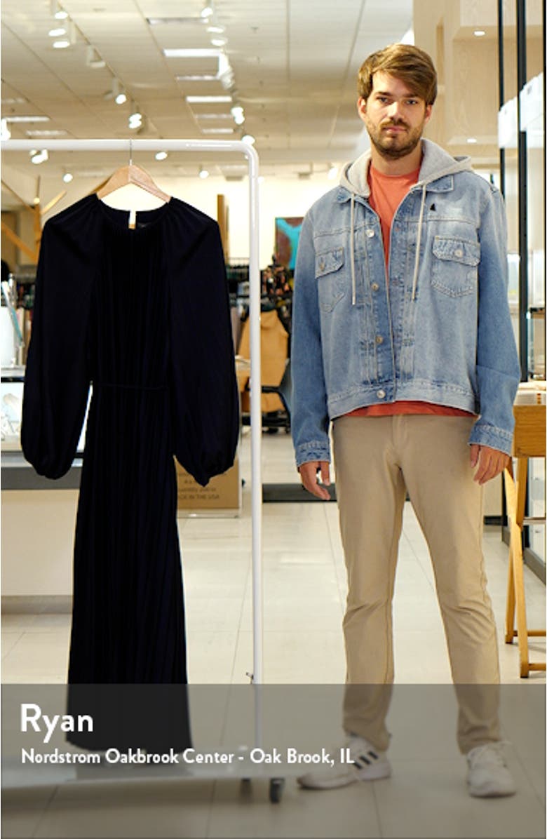 Pleated Long Sleeve Satin Midi Dress, sales video thumbnail