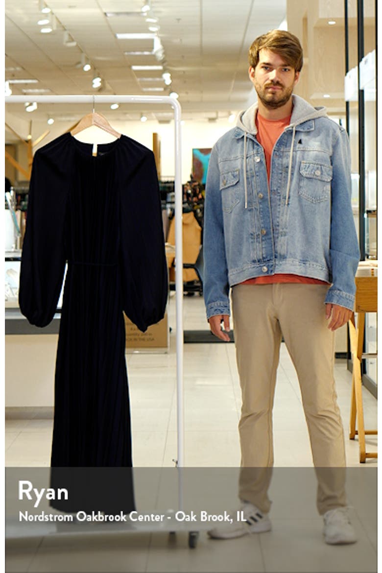 Pleated Long Sleeve Satin Midi Dress video