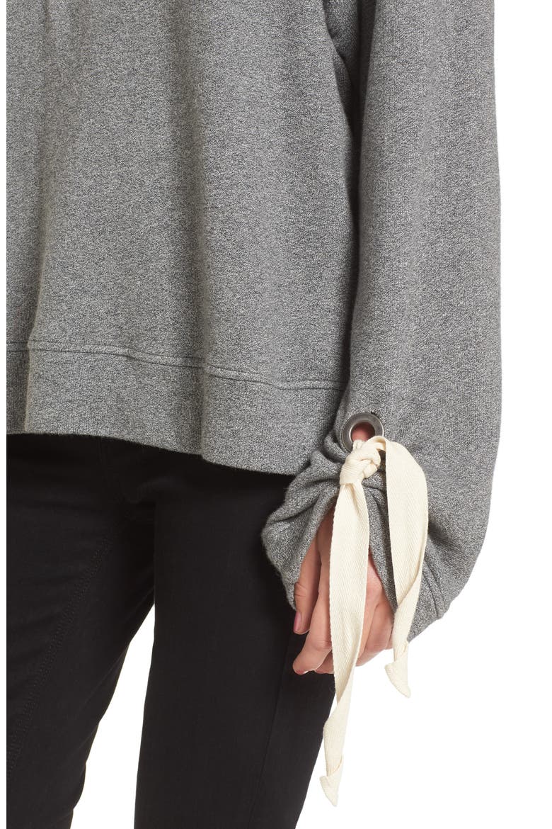Tie Sleeve Sweater, Alternate, color, DARK HEATHER GREY