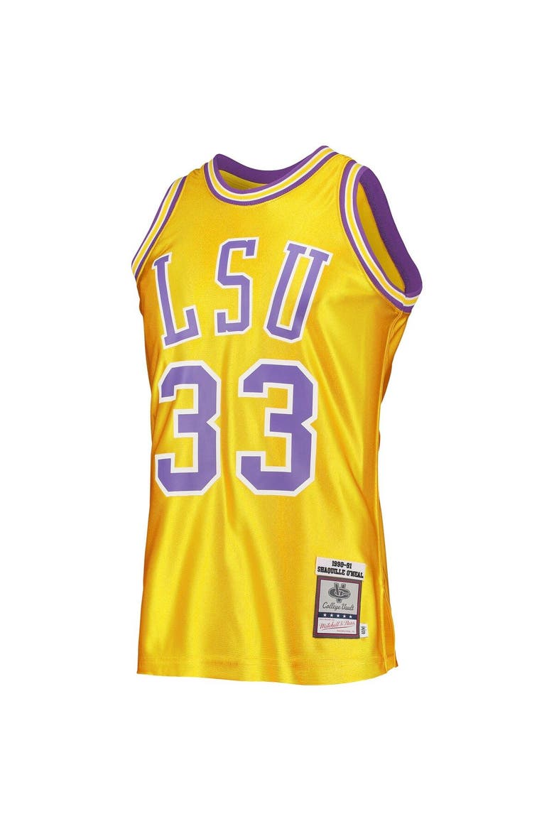 Men's Mitchell & Ness Shaquille O'Neal Gold LSU Tigers 1990/91 Authentic Throwback College Jersey, Alternate, color, Gold