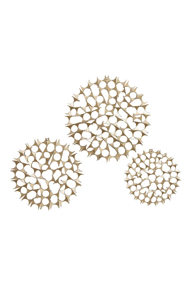 Goldtone Metal Starburst Wall Decor with Cutout Design - Set of 3, Main, color, GOLD