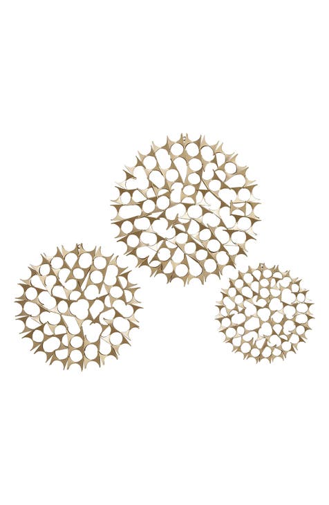 Goldtone Metal Starburst Wall Decor with Cutout Design - Set of 3