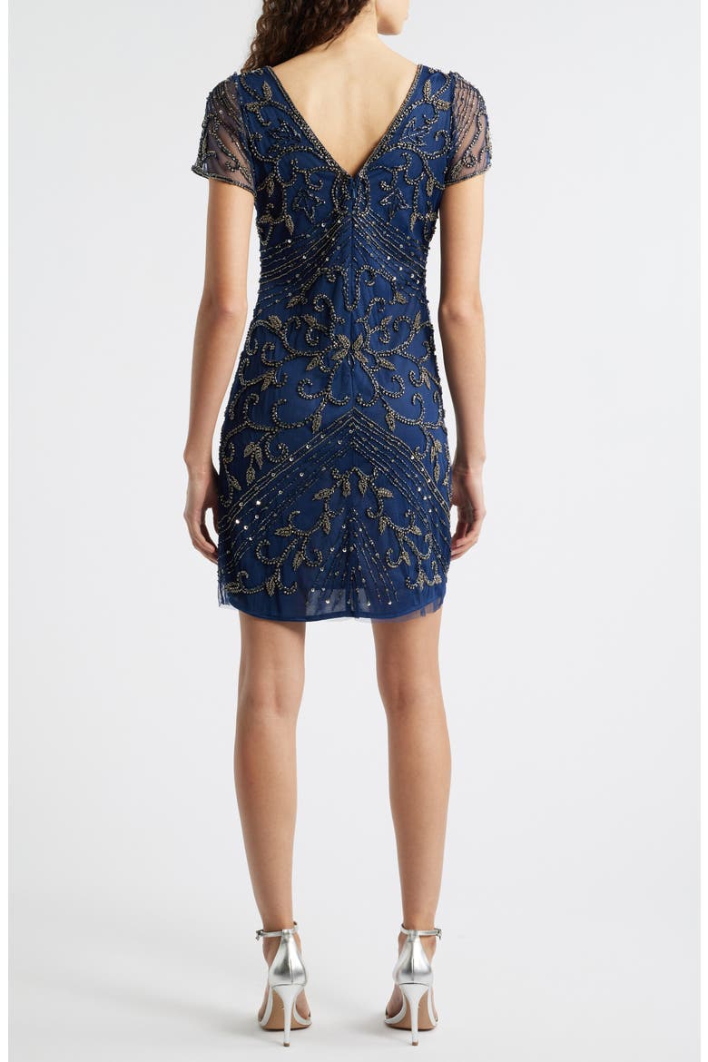 Beaded Double V-Neck Dress, Alternate, color, DENIM