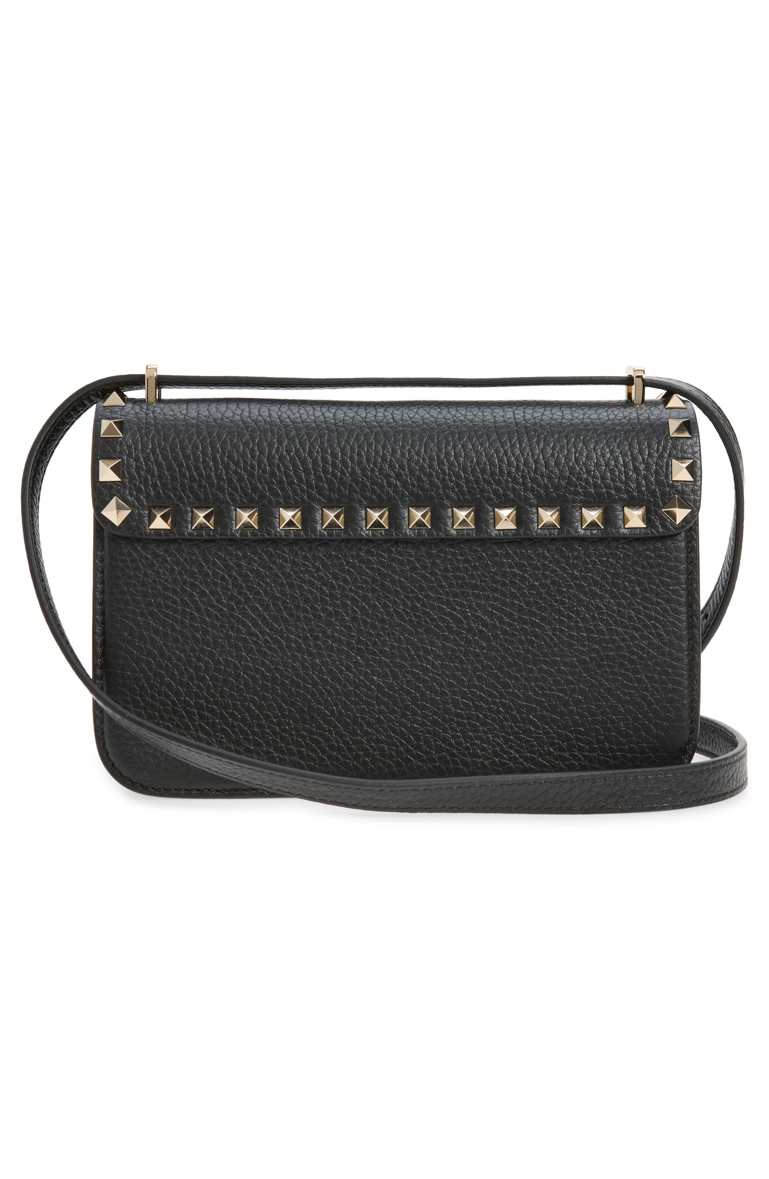 Small Rockstud Leather Shoulder Bag, Alternate, color, BLACK