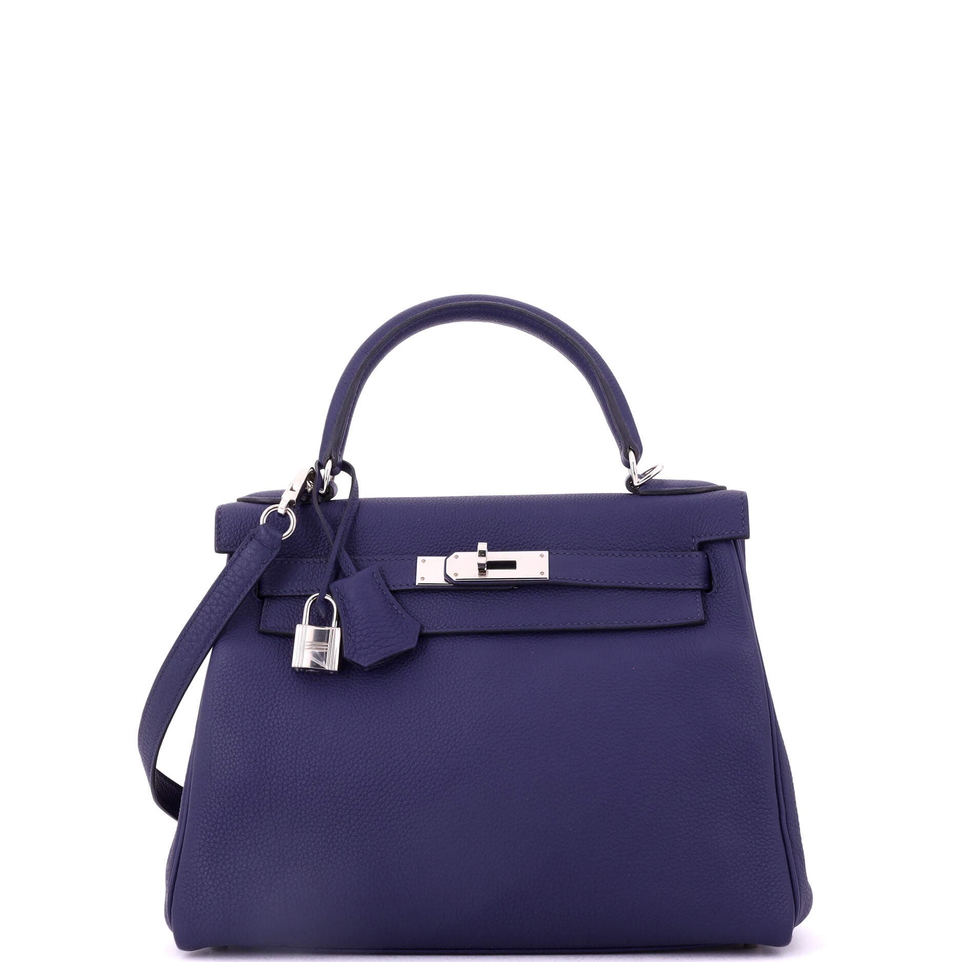 Pre-Owned Hermes Kelly Handbag Blue Togo with Palladium Hardware 28, Main, color, Bleu Encre