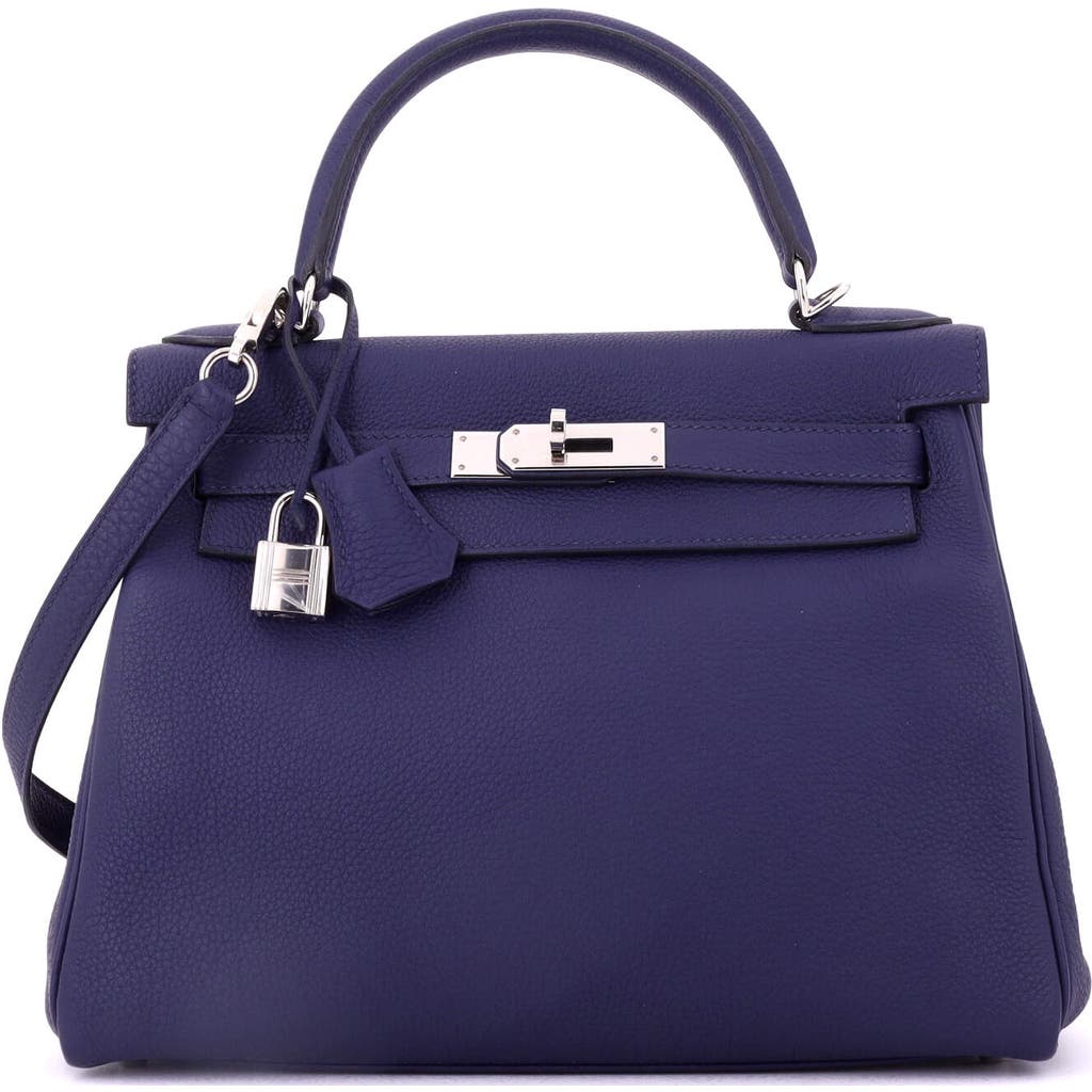 Pre-owned Hermes Hermes Kelly Handbag Blue Togo With Palladium Hardware 28
