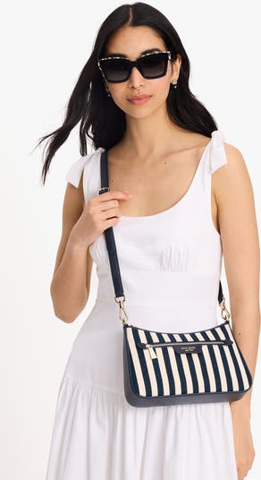 hudson stripe canvas & leather shoulder bag