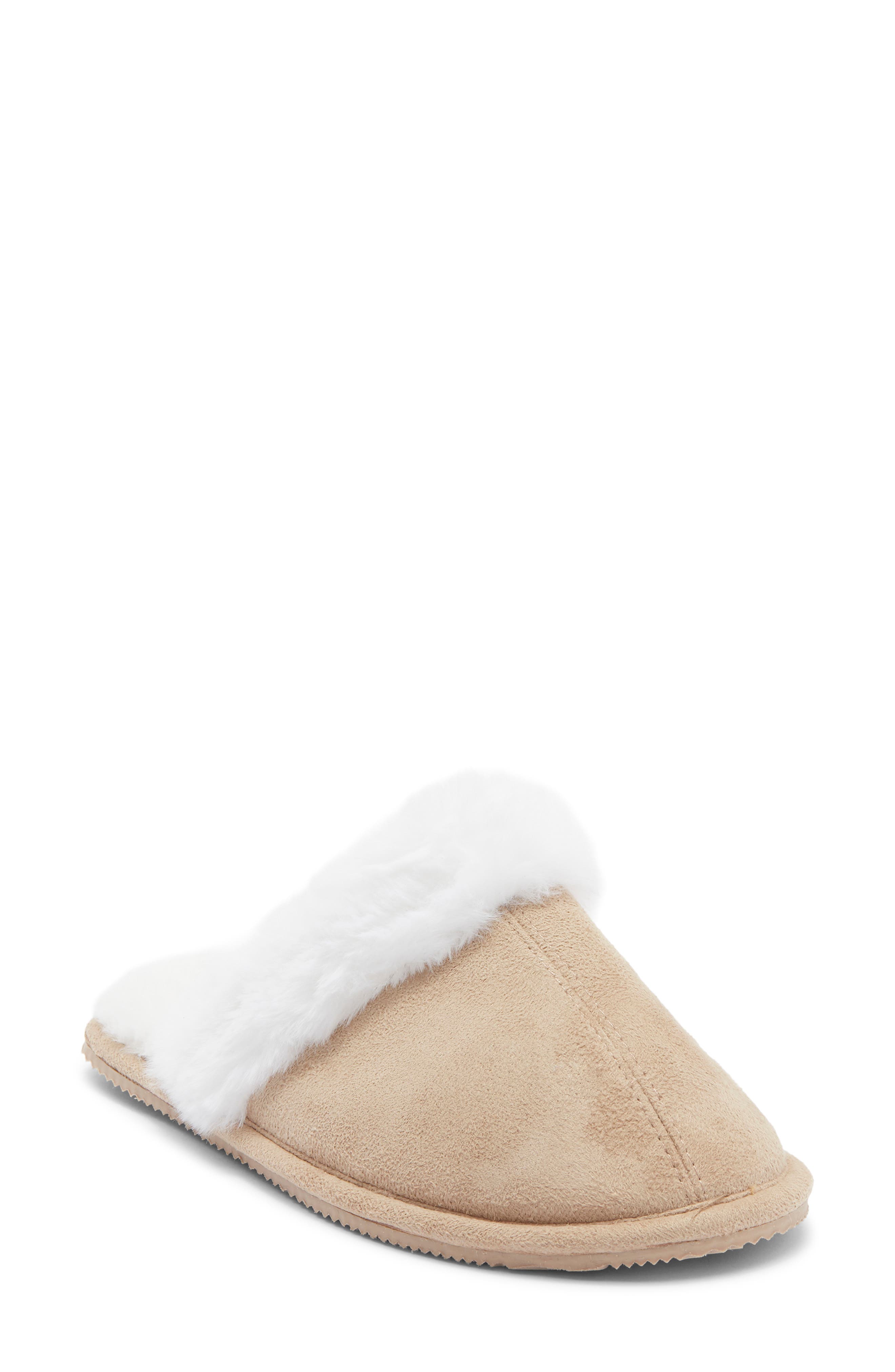 Børn Faux Suede & Faux Fur Scuff Slipper, Main, color, Latte