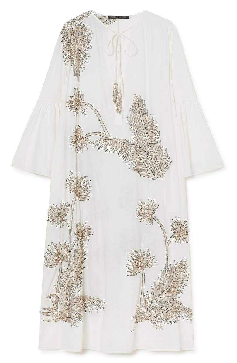 Marina Rinaldi York Metallic Floral Crystal Detail Long Sleeve Cotton Dress, Alternate, color, Optical White