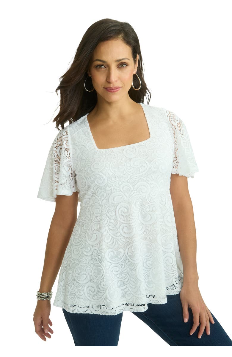 Jessica London Square Neck Lace Peplum Tunic, Main, color, White