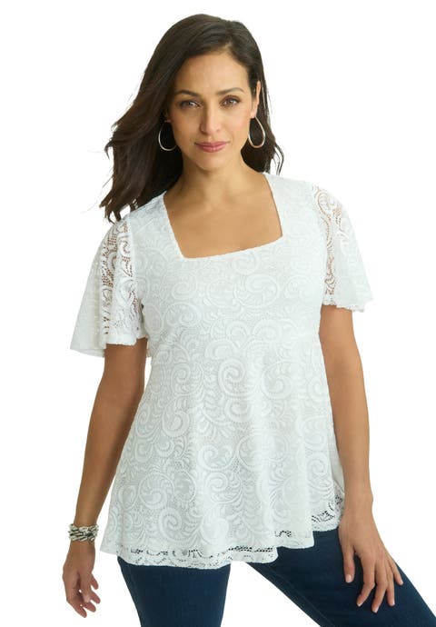 Square Neck Lace Peplum Tunic