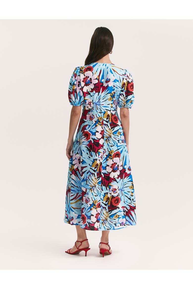Sarah Floral Button Down Midi Dress, Alternate, color, Aqua Floral