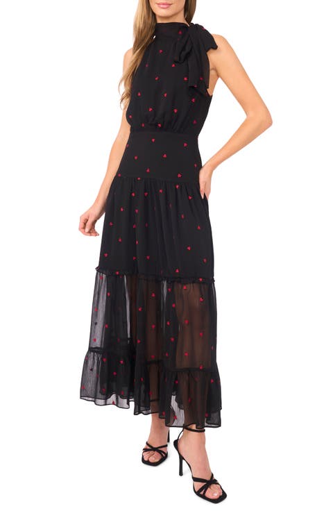 Embroidered Sleeveless Tiered Maxi Dress