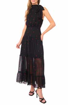 CeCe Embroidered Sleeveless Tiered Maxi Dress