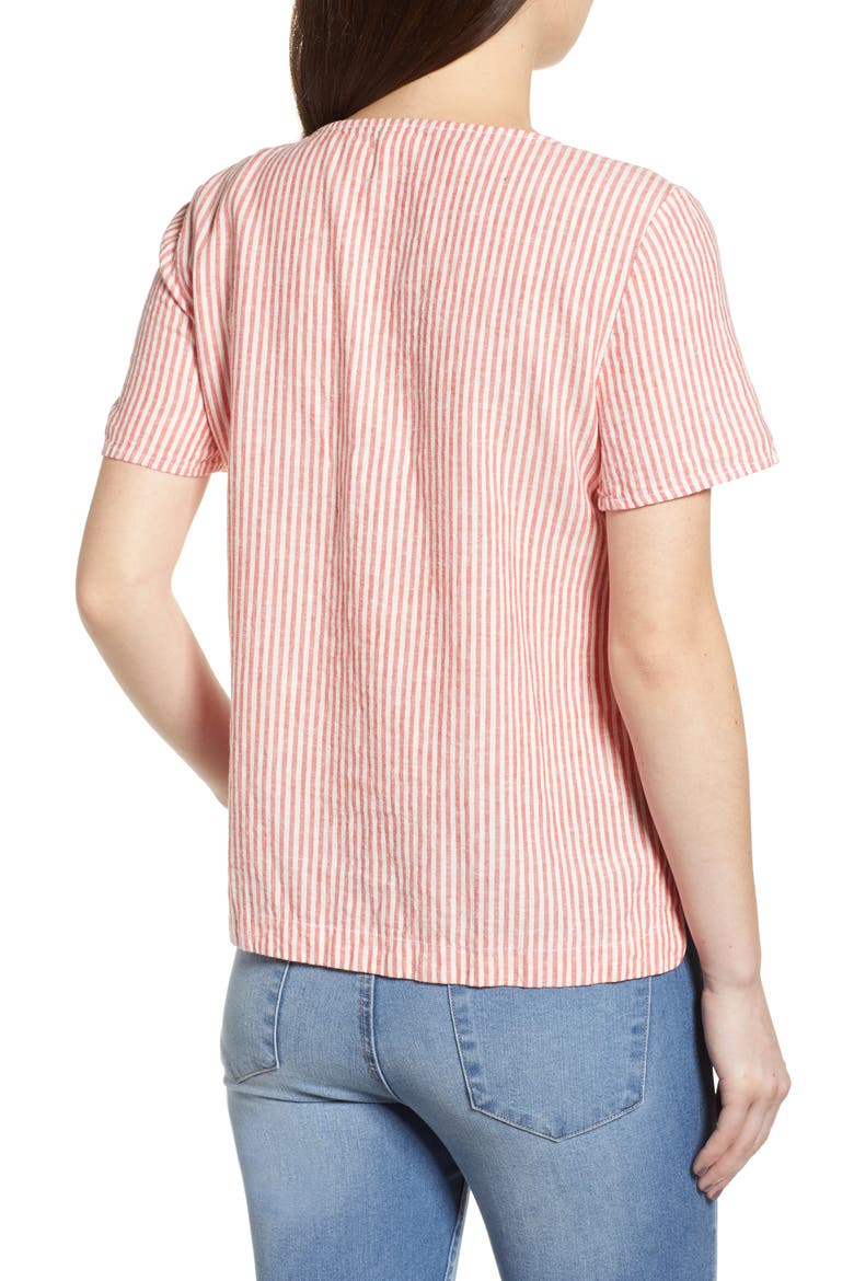 Button Front Linen Blend Top, Alternate, color, RED HIBISCUS MARA STRIPE