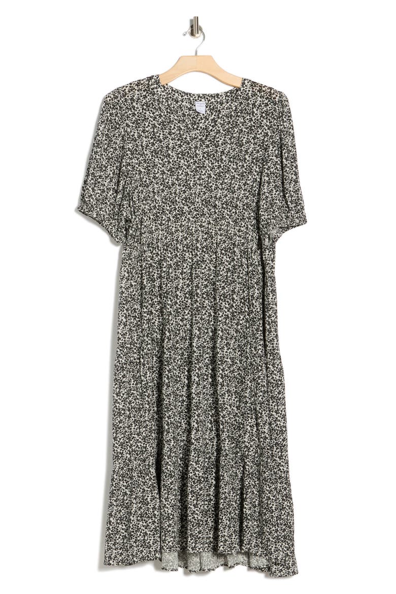 Crinkle Midi Dress, Alternate, color, IVORY- BLACK FRANCES DITSY