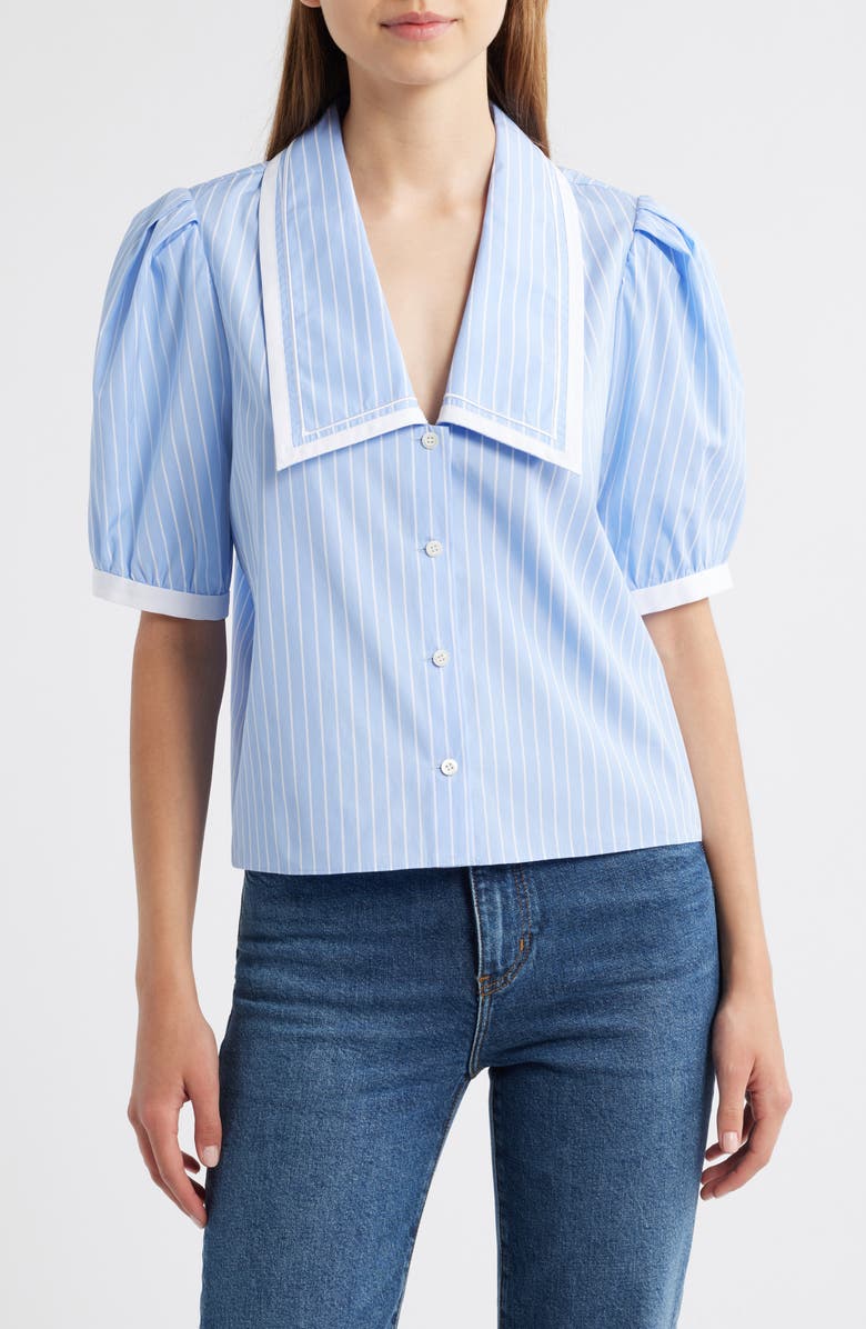 FRAME The Stripe Cotton Sailor Button-Up Shirt, Main, color, Oxford Blue Multi