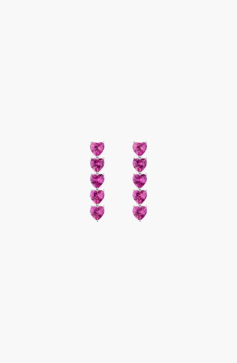Lab Grown Pink Sapphire Heart Tennis Earrings