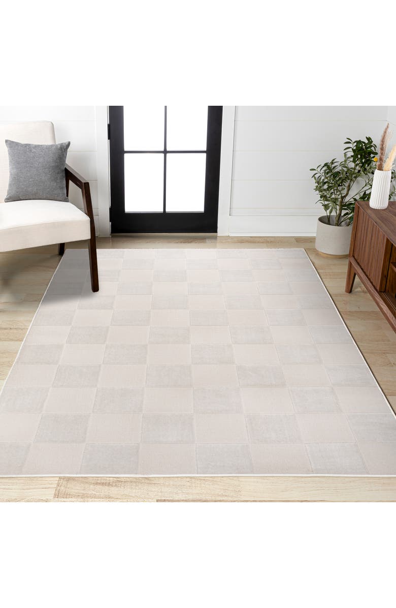 JONATHAN Y Thea Modern Geometric Checkerboard High-Low Area Rug, Alternate, color, White/Cream