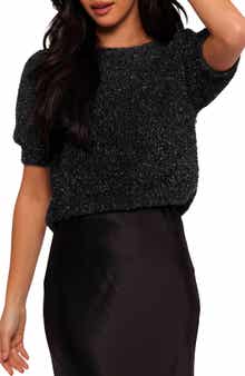Petal & Pup Reba Fuzzy Sparkle Short Sleeve Sweater