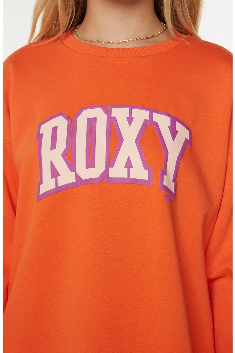 Morning Hike Oversize Fleece Logo Graphic Sweatshirt, Alternate, color, TIGERLILY ROXY COLLEGE