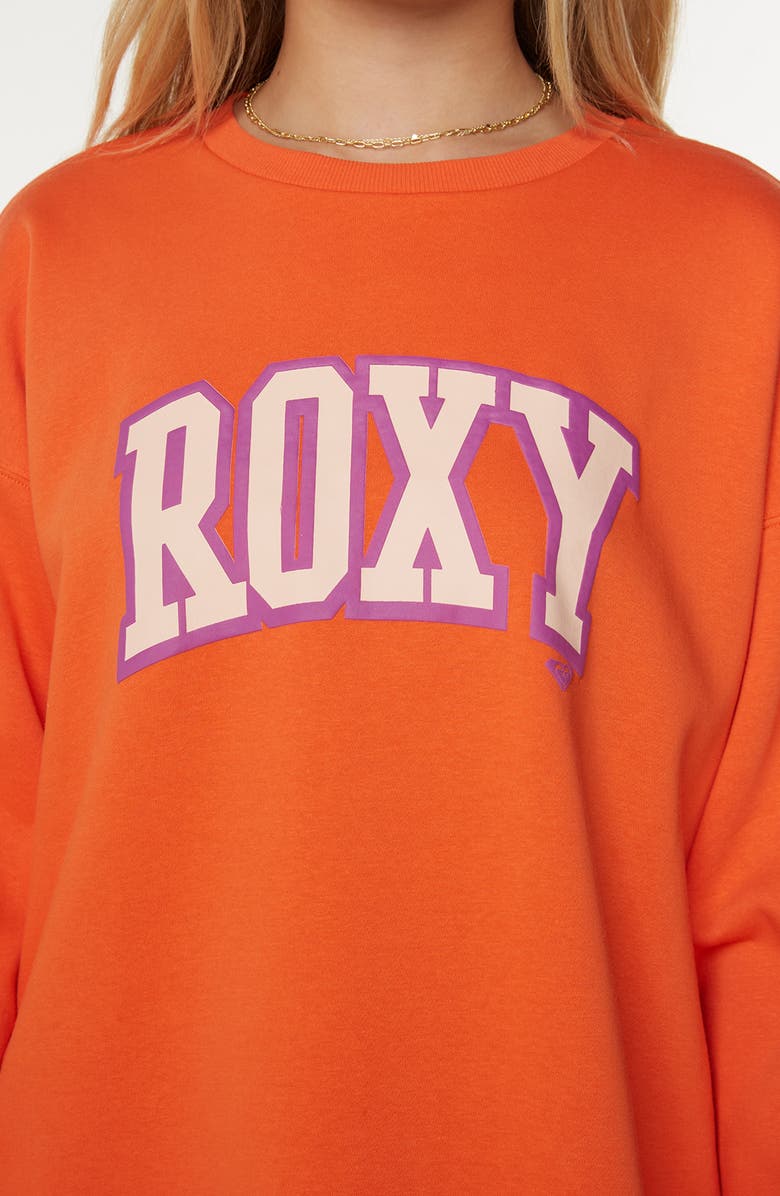 Roxy Morning Hike Oversize Fleece Logo Graphic Sweatshirt, Alternate, color, Tigerlily Roxy College
