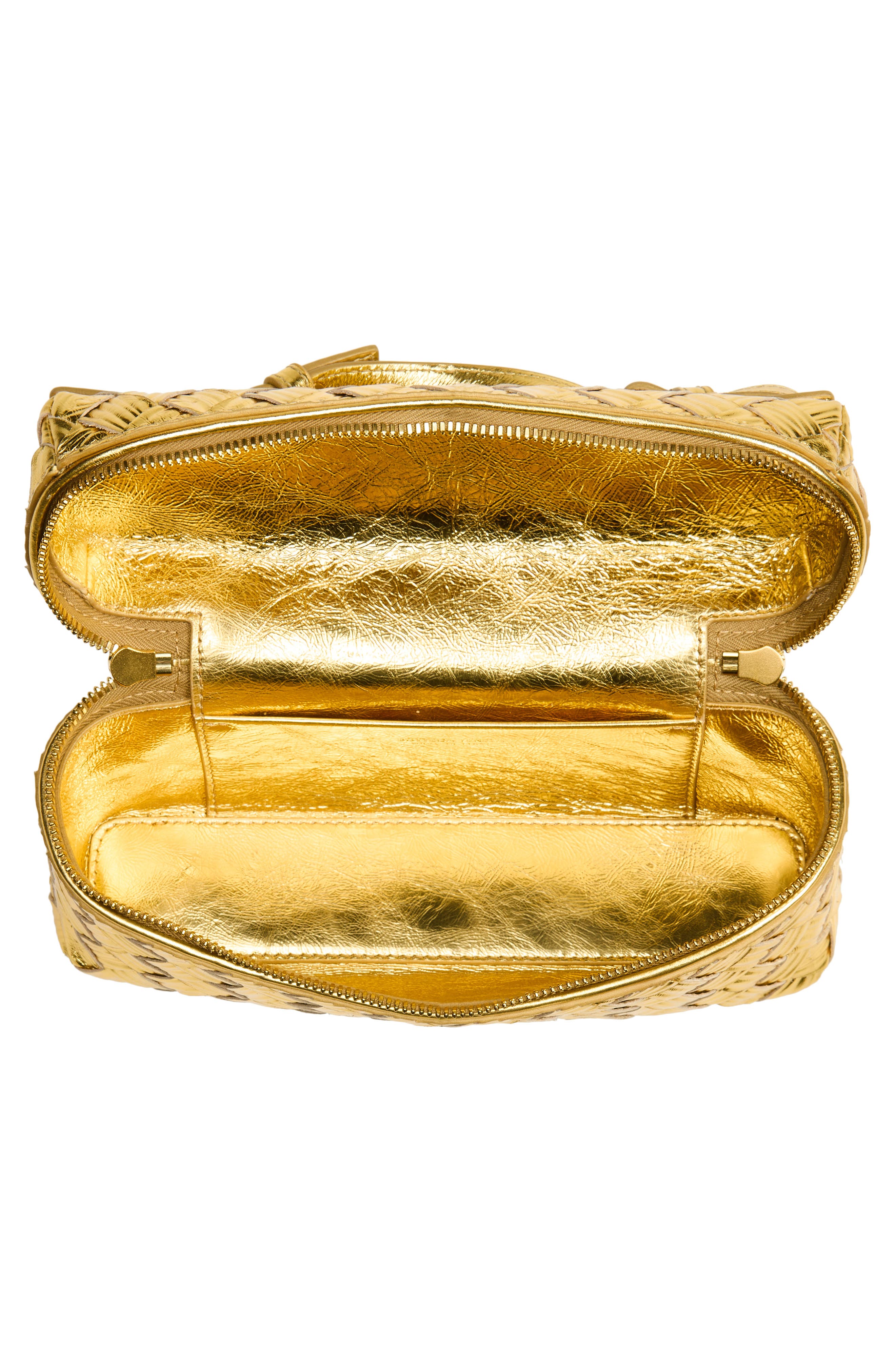 Bottega Veneta Bang Bang Intrecciato Metallic Leather Crossbody Vanity Case, Alternate, color, 8472 Gold / Gold