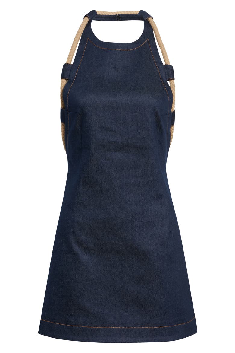 Rope Trim Denim A-Line Minidress, Alternate, color, DARK INDIGO