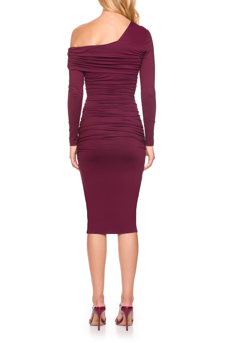 Ruched One-Shoulder Long Sleeve Dress, Alternate, color, PORT