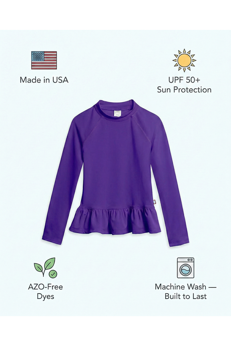 Baby Girls Swim Peplum UPF 50+ Long Sleeve Rashguard Tee, Alternate, color, Purple