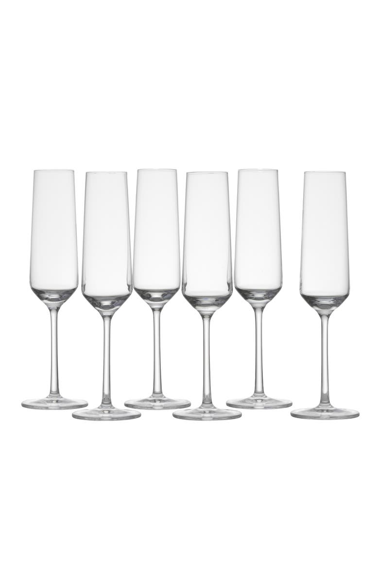Zwiesel Glass Schott Zwiesel Pure Set of 6 Champagne Flutes, Main, color, Clear