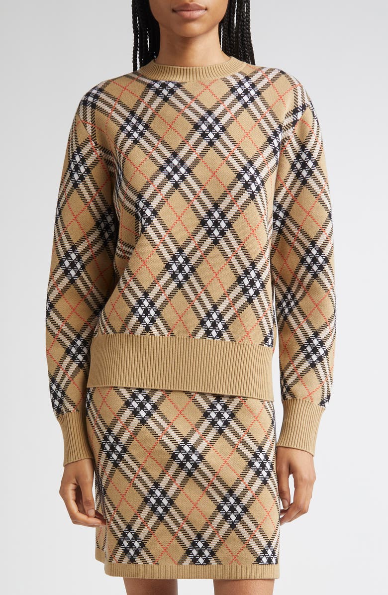 Burberry Check Wool Blend Sweater, Main, color, Sand Ip Check