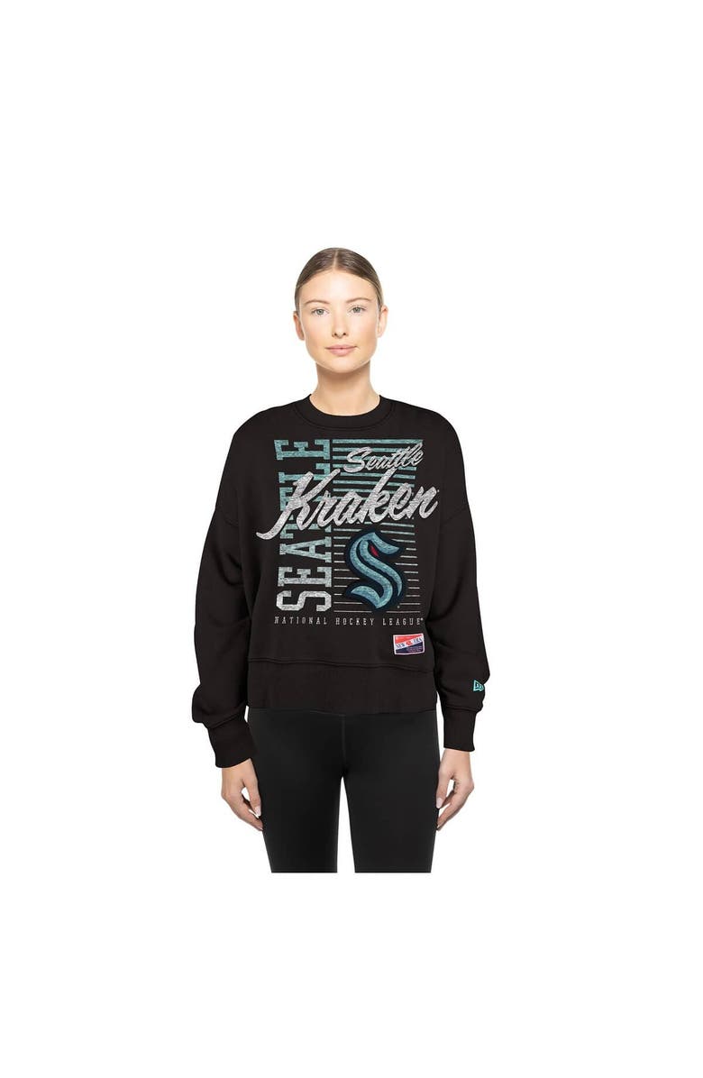 New Era Women's New Era Black Seattle Kraken Oversized Throwback Mineral Wash Sweatshirt, Alternate, color, Black