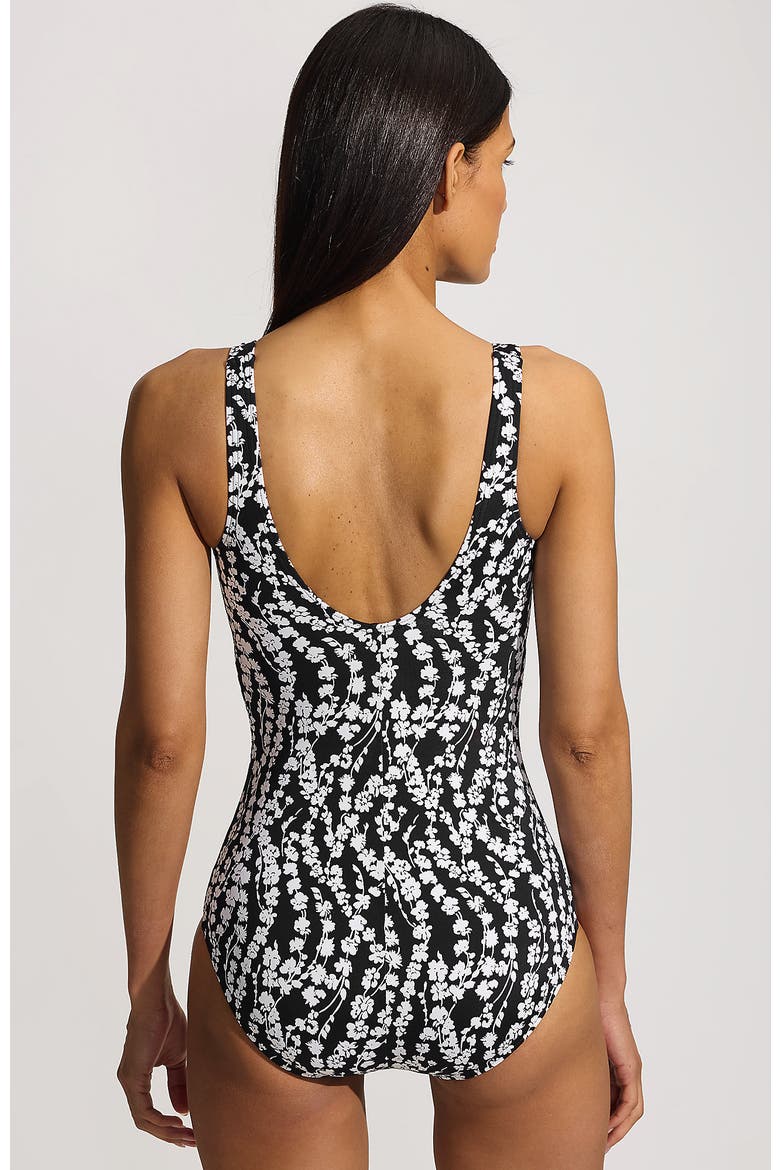 Tugless Low Leg One Piece Swimsuit, Alternate, color, Black/White Vine Floral
