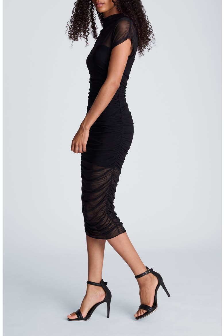 Ruched Body-Con Midi Dress, Alternate, color, BLACK