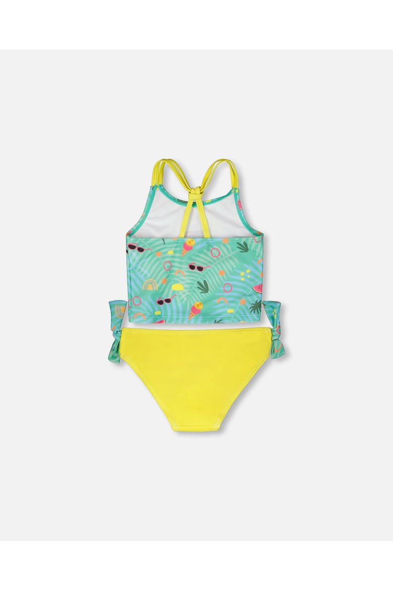 Two-Piece Double Crossed Straps Beach Swimsuit, Alternate, color, Green Beach Print