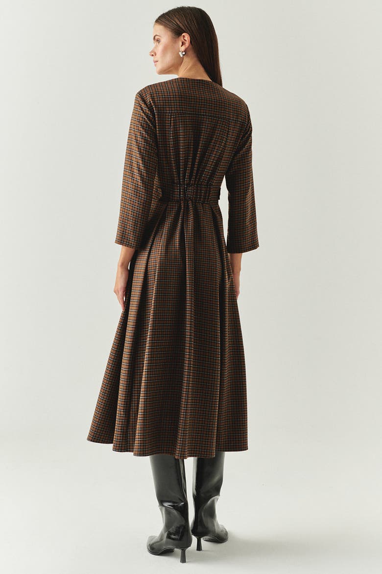 Notched Lapel Plaid Wrap Midi Dress, Alternate, color, MULTICOLOR