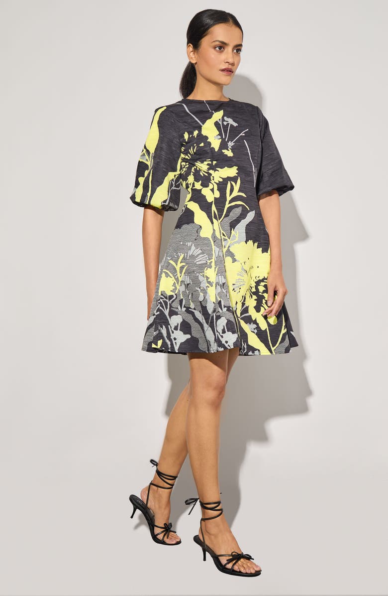 Ming Wang Modern Fit Shantung Metallic Minidress, Alternate, color, Lemon/ Mink/ Lunar Rock/ Black