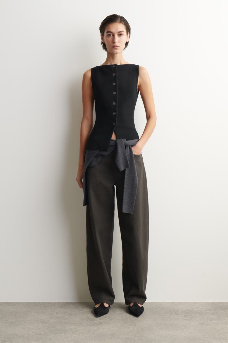 Cotton-Blend Crepe Vest, Alternate, color, BLACK