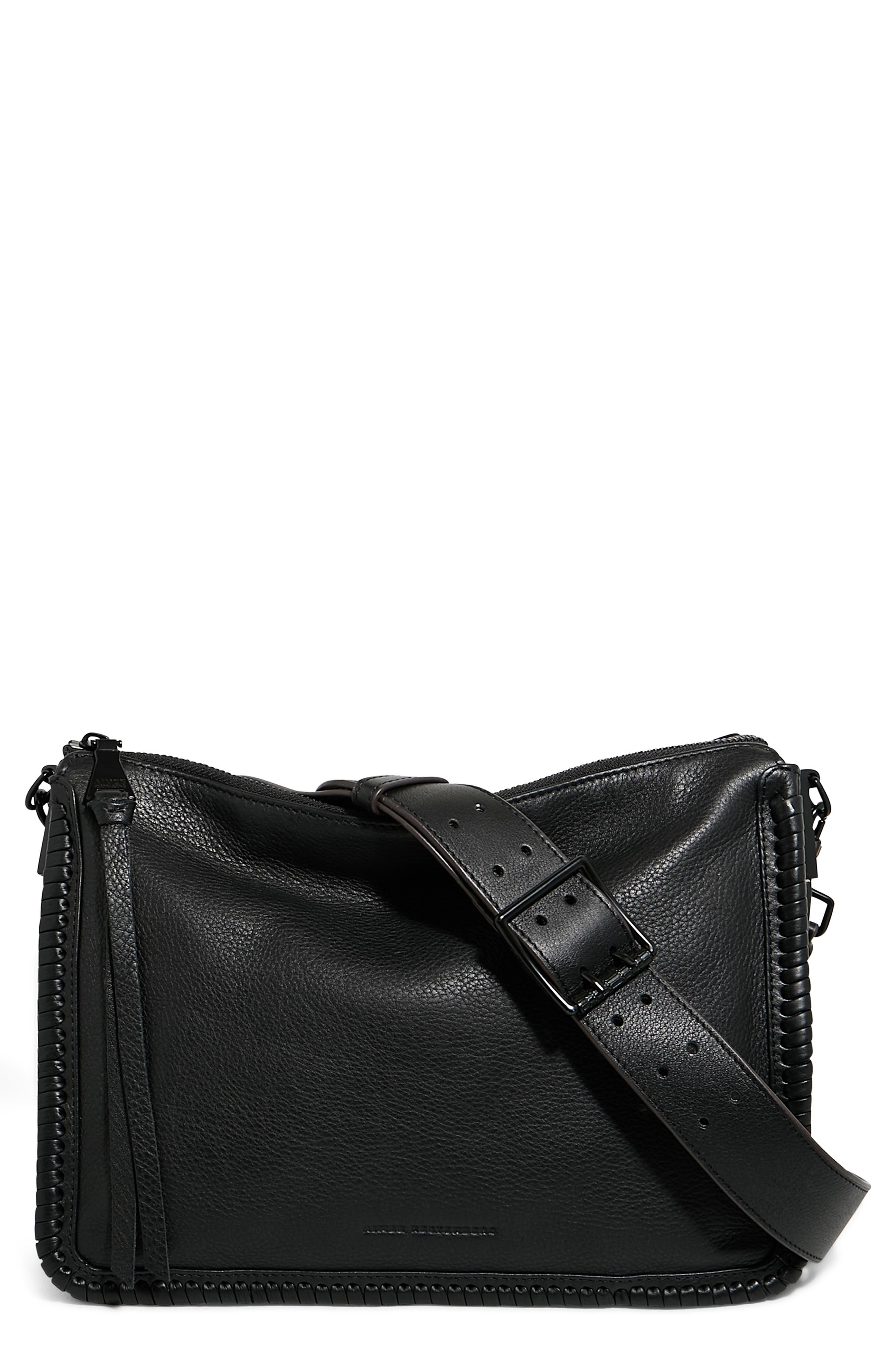 Famous Leather Large Crossbody Bag, Main, color, BLACK BLACK