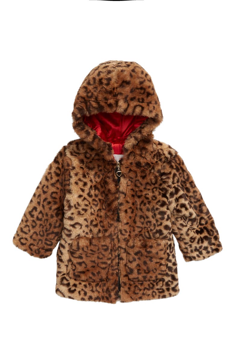 Hooded Faux Fur Jacket, Main, color, ANIMAL PRINT